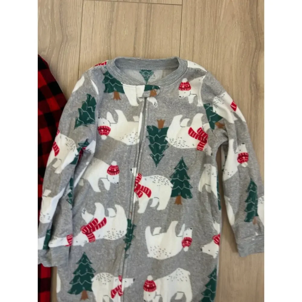 Lot Of 2 Carter’s Zip Up Red Plaid Footed Pajamas Pjs Moose Polar Bear 4T